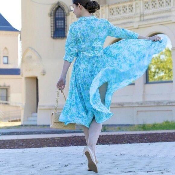 Mango Belted Pleated Midi Dress New - Picture 2 of 8